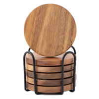 Sous-verres en bois d'acacia pour boissons, Protection de table avec support, ensemble de 6 sous-verres antidérapants pour la maison et le bureau