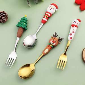 New Design Stainless Steel 2 Pcs <b>Fork</b> <b>Spoon</b> <b>Set</b> Gold Large Christmas Cartoon Gift Box <b>Set</b> - Product Image 4