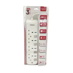 Câble en cuivre 3M * 1.25MM 4 prises UK Plug Extension Lead UKCA Power Strip Electric Extension Socket en stock