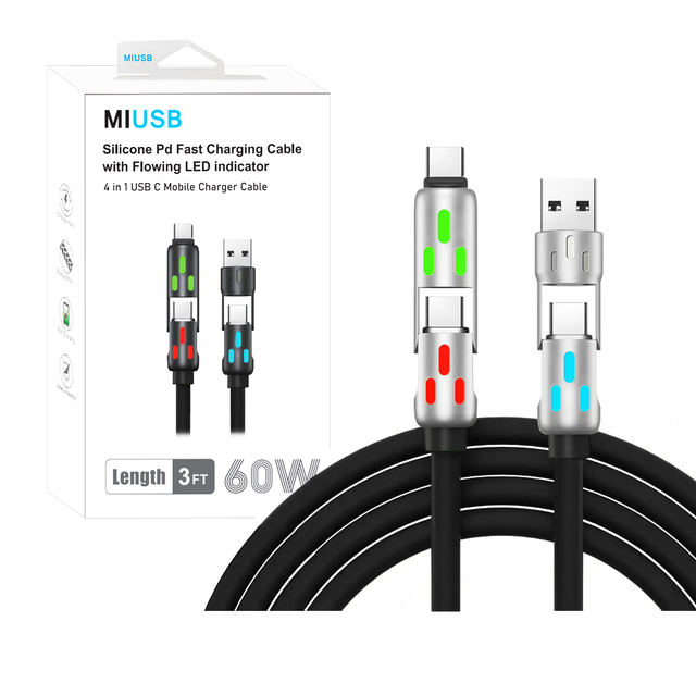 4-in-1 5A Type-C USB Charging Data Cable Fast 5A Type-C USB Charging Data Transfer for L Port Devices Supports Multi-Device