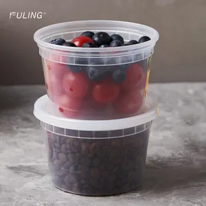 FULING 8oz 12oz 16oz 24oz 32oz Clear Round Deli Container Food Storage Take Out Container With leakproof lid