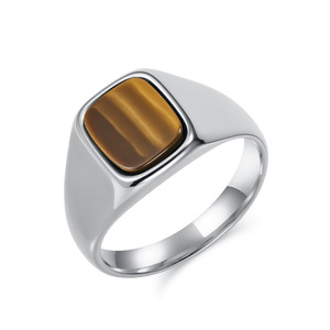Unisex <b>Titanium</b> Steel <b>Ring</b> With Tiger's Eye Geometric Square Index Finger <b>Ring</b> For Gift - Product Image 5