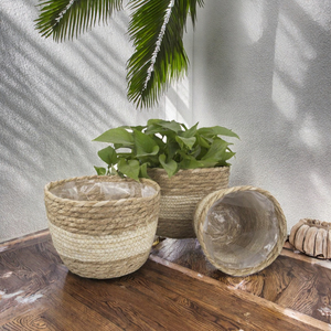 Juego de 3 Macetas de Ratán Estilo Bohemio para Interiores, para Flores y Plantas Verdes, Diseño Rústico, Acabado Natural - Product Image 3