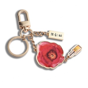 Festival Gift Rose Design Gold Plated Customize Logo Sand Bottom Keychain - Product Image 6