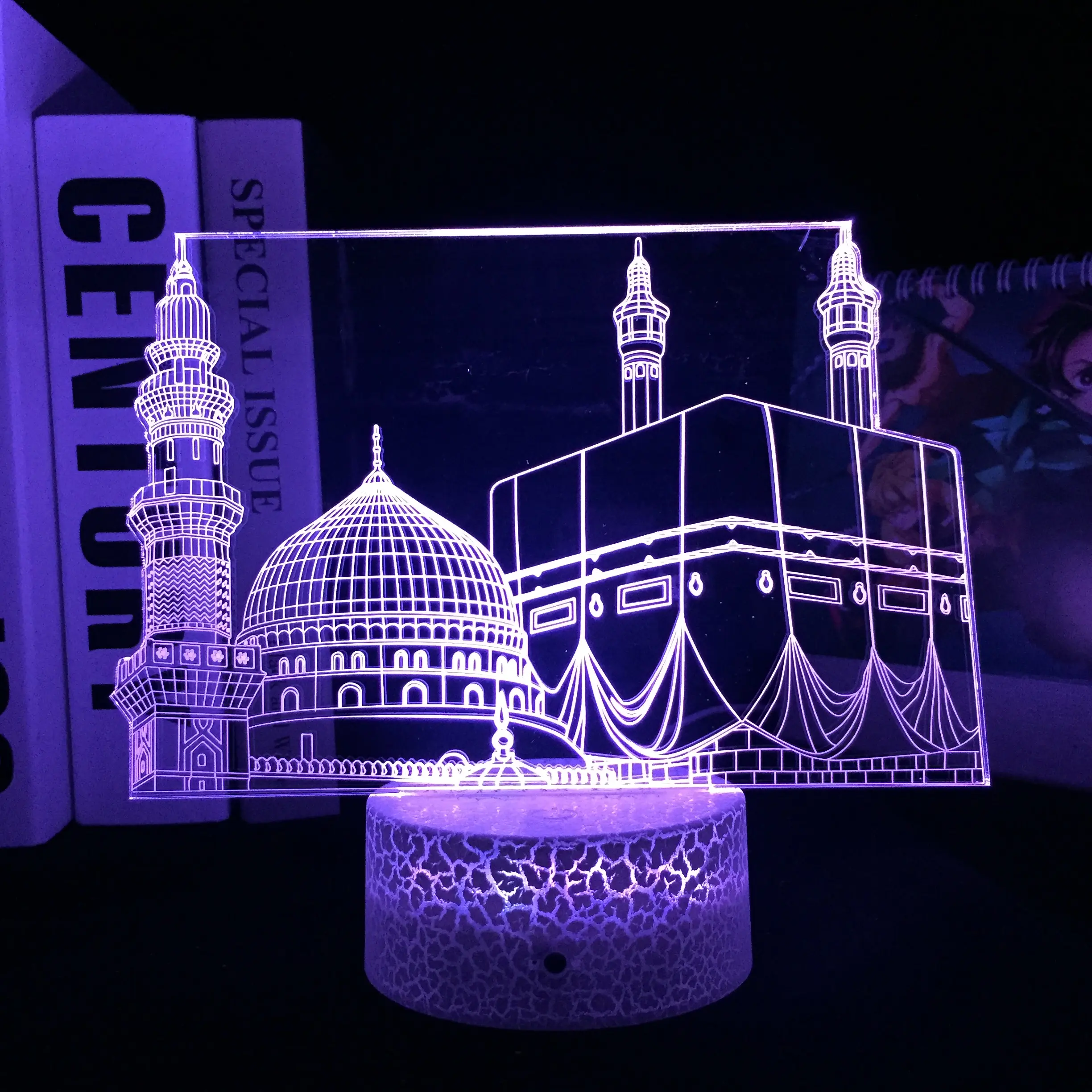 อัลกุรอาน RGB เปลี่ยนสี Cool Ramadan ของขวัญอะคริลิค LED ไฟกลางคืนสําหรับตกแต่งบ้าน Nightlight มุสลิมมุสลิม 3D โคมไฟกลางคืน