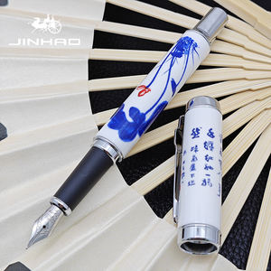 <span class=keywords><strong>Jinhao</strong></span> 950 Porcelana azul y blanca Diseño de dragón Cerámica 18KGP Bolígrafo de tinta de caligrafía de punta de acero inoxidable chapado en oro - Product Image 2