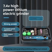 Meilleures ventes : Meuleuse droite rechargeable à batterie lithium haute puissance 7,4 V, ensemble de 66 pièces en boîte plastique haut de gamme, bleue