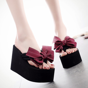 Delle Signore Delle donne di Bowknot Casuale A Strisce Rosso Nero Tallone di Cuneo Della Piattaforma Degli Alti Talloni Sandali Da Spiaggia Sandalo Flip Flop <span class=keywords><strong>Scarpe</strong></span> - Product Image 5