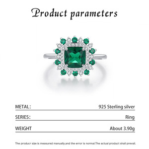 S925 <b>silver</b> <b>Emerald</b> Cut Green Gemstone <b>Ring</b> With Diamond Pave Setting Women's Classic Engagement <b>Ring</b> - Product Image 2