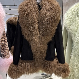 <strong>Black</strong> Leather Coat Mongolia Fur Collar Coat Real <strong>Suede</strong> Leather <strong>Jacket</strong> for Women 2025 Winter Outerwear - Product Image 1
