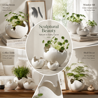 Pots de fleurs décoratifs en céramique de style nordique, blancs, modernes, artistiques, en forme de coquille d'œuf, pour jardin