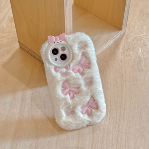 Funda de teléfono caliente invierno felpa perla arco para <span class=keywords><strong>Phone13</strong></span> 14 15 16 Pro Max funda a prueba de golpes lindo regalo de niña Original elegante - Product Image 6