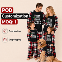 Pyjamas de Noël personnalisés à carreaux assortis pour la famille, en polyester, pour hommes, femmes et enfants, livraison directe, POD, MOQ 1 pièce
