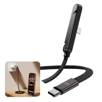 Câble USB C vers USB C 240W 5FT, câble Type C invisible avec support de téléphone, câble USBC pliable en forme de T avec angle de 90° ° Support d'angle inclinable