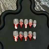 Faux ongles à presser floraux faits main, design scintillant, élégants, blancs, en gel, amovibles, kit de manucure