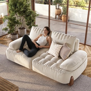 Canapé modulaire en tissu crème moderne avec dossier capitonné et assise capitonnée <span class=keywords><strong>pour</strong></span> salon de style Japandi, meubles de maison - Product Image 4
