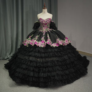 Jancember 6811 Unique Black Sweetheart Flower Quinceanera Party Vestidos hinchados Vestidos - Product Image 2