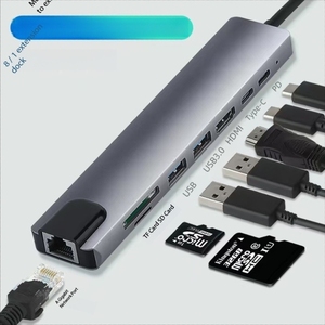 Hub adaptateur Ethernet 8 en 1 <span class=keywords><strong>USB</strong></span> Type <span class=keywords><strong>C</strong></span> <span class=keywords><strong>vers</strong></span> RJ45 HD-mI TF lecteur de carte <span class=keywords><strong>SD</strong></span> Pd charge 2 <span class=keywords><strong>USB</strong></span>-A pour Macbook Stock disponible - Product Image 1