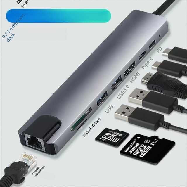 8 in 1 USB Type C to RJ45 Ethernet Adapter Hub HD-mI TF SD Card Reader Pd Charging 2 USB-A for Macbook Stock Available