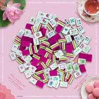 Tuiles de Mahjong de Luxe Gravées en Mélamine 32mm, 160 Pièces, Vert Magenta, 4 Couches, avec Tapis Floral Pastel pour Divertissement Familial