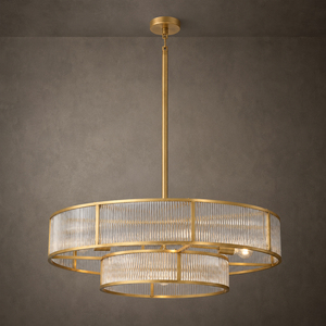 Modern Two Tier Ring Chandelier With Fluted Glass Shade For Dining Room Living Room Villa Interior Decoration - Product Image 3