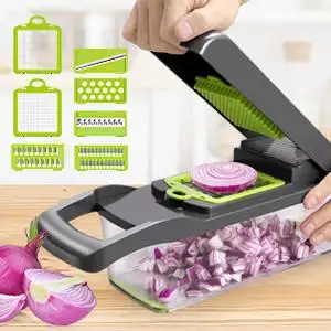 Máquina picadora de cebola e vegetais 12 em 1 Premium, multifuncional, personalizável, cortador de alimentos, conjunto de utensílios de cozinha