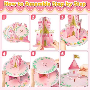 DAMAI Soporte <span class=keywords><strong>de</strong></span> 3 Niveles para Cupcakes con Diseño <span class=keywords><strong>de</strong></span> <span class=keywords><strong>Castillo</strong></span> <span class=keywords><strong>de</strong></span> Princesa, Torre <span class=keywords><strong>de</strong></span> Postres Floral en Acuarela para Cumpleaños <span class=keywords><strong>de</strong></span> Niñas, Decoración para Fiestas <span class=keywords><strong>de</strong></span> Té con Temática Rosa - Product Image 4