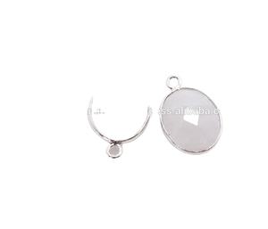 Pierre précieuse arc-en-ciel blanche en argent sterling 925 avec cadeau à la mode de forme ovale fait main plaqué argent pour son connecteur de lunette - Product Image 2