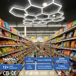 Luminaires de plafond modulaires hexagonaux à LED pour magasins de détail, à montage facile, pour usage commercial intensif - Product Image 1
