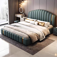 Modernes Minimalistisches Doppelbett für Hauptschlafzimmer Hochwertiges Muscheldesign Massivholzrahmen Weich Gepolstertes Kopfteil 1,8m/2m Kingsize
