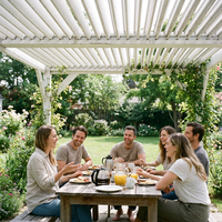 Pavillon de jardin de luxe de style européen avec toit à lames bioclimatiques en métal blanc minimaliste, résistant aux intempéries, 1 ensemble