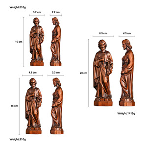 Statue en <span class=keywords><strong>bois</strong></span> sculptée à la main de Saint Joseph, figurine ronde complète avec bâton de lys, ornement de table chrétien catholique rustique - Product Image 6