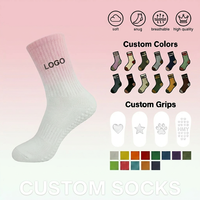 Chaussettes de yoga antidérapantes à logo personnalisé, dégradé, côtelées, avec grip en silicone 3D transparent, pour Pilates, vente en gros