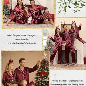 Ensemble de pyjamas en satin doux assortis pour la famille, polyester, rouge vin, manches longues, vêtements de nuit pour adultes et enfants, vêtements de maison pour les vacances - Product Image 6