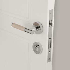 Poignée de porte haut de gamme en cuir chromé brillant PVD, levier en laiton massif pour villa de luxe, hôtel, serrure de porte intérieure en bois - Product Image 5