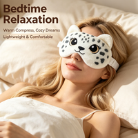 Masque oculaire chauffant au micro-ondes en lin, motif léopard des neiges de dessin animé personnalisé, compresse chaude pour les yeux pour soulager la fatigue oculaire et favoriser le sommeil