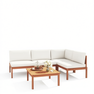 Ensemble de salon de jardin modulaire en bois d'acacia 6 places, mobilier d'extérieur au design contemporain - Product Image 1