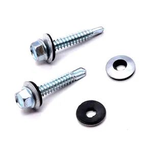 Hex Flange Head Self Drilling Screw Roofing Screws with Round Sealing EPDM Rubber Washer Nail