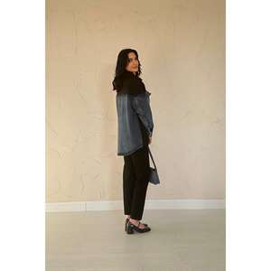 Chaqueta Vaquera Negra con Ribete en Color de Contraste, 100% Algodón, Abrigo de Moda para Mujer - Product Image 1