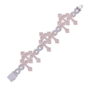 Bracciale Hip Hop di Alta Qualità con <span class=keywords><strong>Charm</strong></span> a Tripla Croce Placcato Argento e Oro Rosa, Completamente Tempestato di Cristalli - Product Image 6