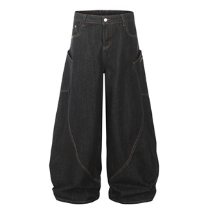 <span class=keywords><strong>Jean</strong></span> cargo streetwear ample avec broderie lettres, denim noir brut classique, <span class=keywords><strong>coupe</strong></span> incurvée, <span class=keywords><strong>jean</strong></span> oversize pour <span class=keywords><strong>homme</strong></span> avec grandes poches - Product Image 2