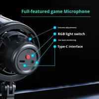 Microphone USB pour ordinateur, à condensateur, cardioïde, en plastique, pour jeux, RGB, streaming en direct, enregistrement vocal, bureau, filtre anti-pop, réduction du bruit