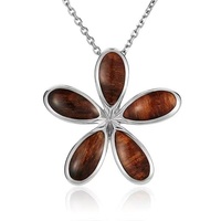 Collier Pendentif Fleur d'Anthurium en Bois de Koa S925, Bijoux Océaniques Hawaïens en Argent Sterling 925