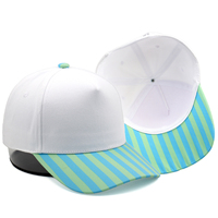 Gorra de Béisbol Personalizada con Visera Azul Verde a Rayas, Bordada, de 5 Paneles, con Cierre a Presión y Estampado de Rayas Verticales en la Visera