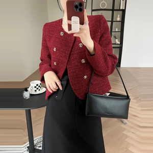 有现货 韩国冬季女士花呢夹克休闲短款开衫纽扣时尚优雅短款西装女式短外套 - Product Image 1