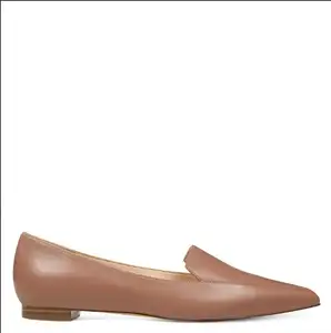 Высококачественные коричневые туфли из искусственной кожи с острым носком на плоской подошве, женские туфли-лодочки на плоской подошве