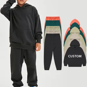 Custom kid hoodies sweatsuit girls boys clothing sets pullover plain kids hoodie custom clothing manufacturer kid sweatshirt set