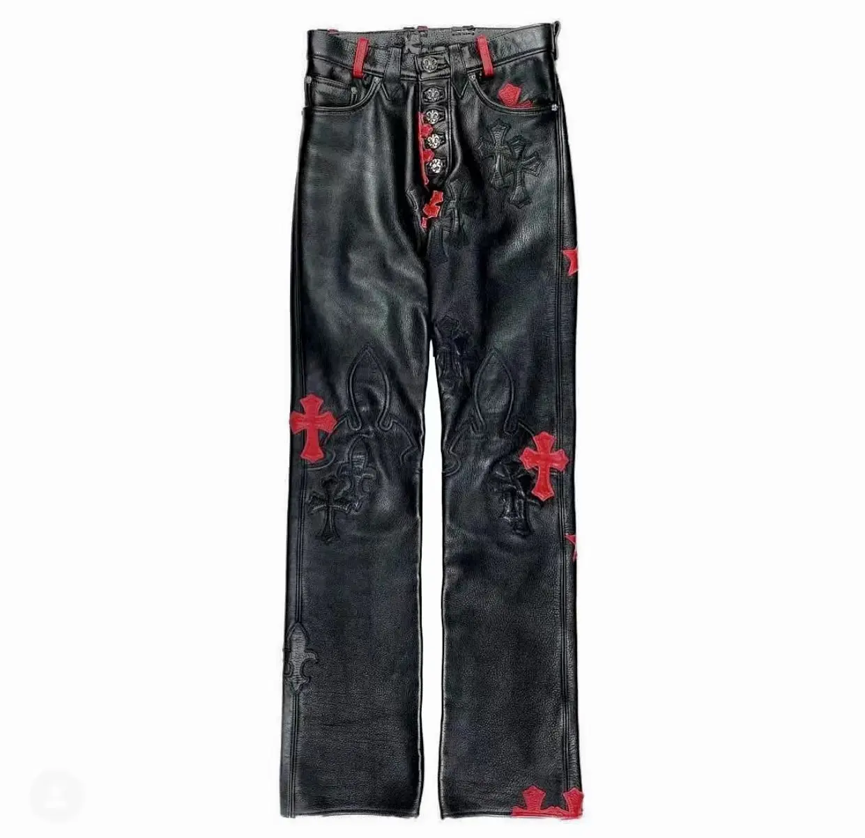 men's leather pants street style cool cross embroidery high quality leather pants