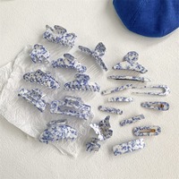 Pinces à cheveux papillon bleues et blanches style coréen, barrettes personnalisées en acétate de cellulose