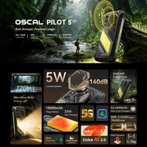 <span class=keywords><strong>Blackview</strong></span> Oscal Pilot5 5G Téléphone Robuste 8+256 Go Android 16 Écran IPS 6,67" 120Hz Lampe de Camping 15000 mAh <span class=keywords><strong>IP68</strong></span>/69K NFC OTG pour l'Extérieur et l'Industrie - Product Image 4